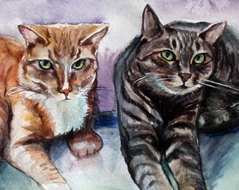 Aquarell Zwei KatzenPortrait- Katzenportrait nach Foto-Custom Cat Painting-Cat Memorial-Cat Painting-Handgemalte Katze-OriginalGemälde