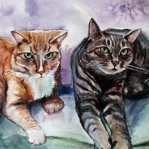 Custom Watercolor Two Cat Portrait- Cat Portrait from Photo-Custom Cat Painting-Cat Memorial-Cat Painting-Hand Painted Cat-Original Painting