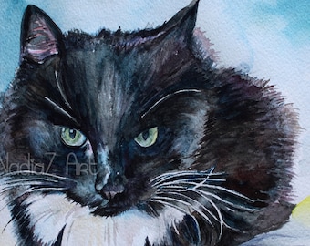 Personalisiertes Aquarell Katzenportrait- Katzenportrait vom Foto- Katzen-Memorial- Katzenmalerei-Haustier-Verlust-Geschenk