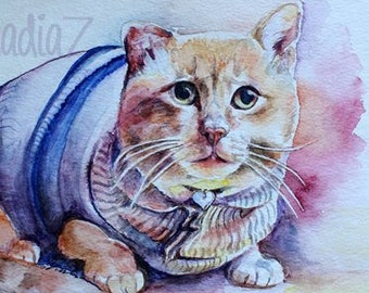 Custom Watercolor Cat Portrait-Cat Portrait from Photo-Cat Memorial- Custom Cat Painting