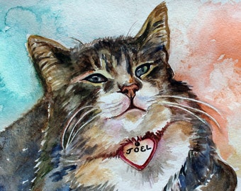 Personalisiertes Aquarell Katzenportrait- Haustierportrait vom Foto- Individuelles Haustierportrait- Katzengedenken- Individuelles Katzengemälde