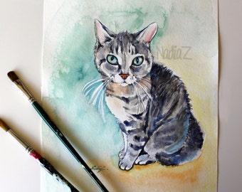 Custom Watercolor Cat Portrait - Cat Portrait from Photo- Cat Memorial- Custom Cat Painting - Pet Loss Gift