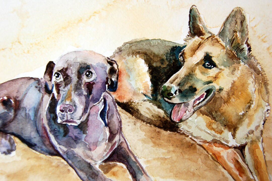 Two Dogs Portrait Custom Watercolor Two Dog Portrait, Pet Portrait From Photo, Custom Pet ...