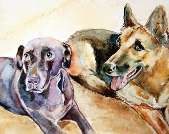 Custom Watercolor Two Dog Portrait, Pet Portrait from Photo, Custom Pet Art, Dog Portrait from Photo, Dog Memorial, Dog Painting, Dog Gifts