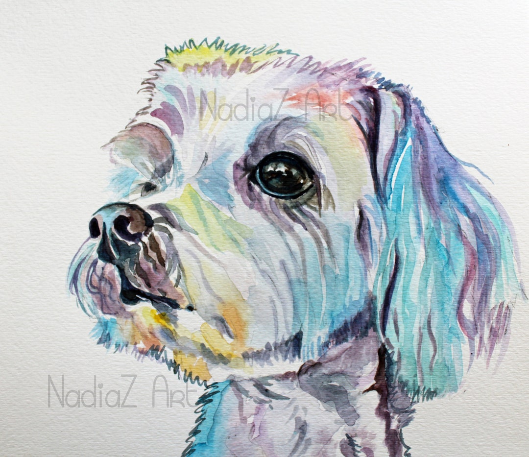 Custom Watercolor Dog Portrait- Dog Portrait From Photo- Dog Memorial ...
