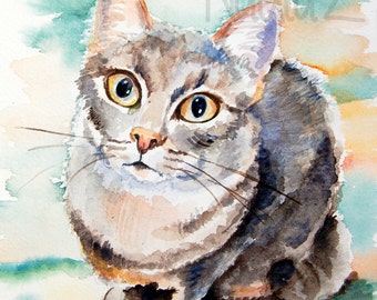 Custom Watercolor Cat Portrait- Cat Portrait from Photo-Cat Memorial- Custom Cat Painting-Original Painting-Pet Loss Gift-Hand Painted Cat