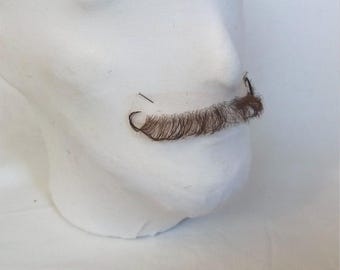 Quality Natural Brown Fine Lace Human Hair Moustache Postiche Wig Film Theatre TV Fancy Dress