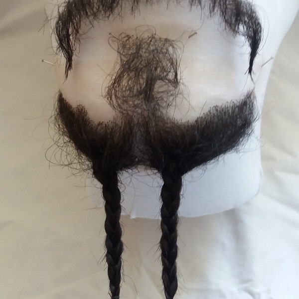 Quality Black / Brown Fine Lace Yak / Human Hair Moustache Beard Postiche Jack Sparrow Film TV Theatre