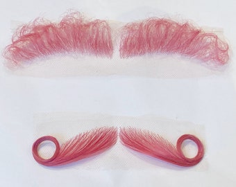 Professional Quality SFX Human Hair Hot Pink Drag False Moustache and Eyebrow Set for Film/ Theatre/ TV/ Drag