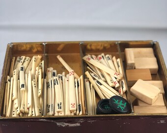 Antique Mahjong Bone and Bamboo Complete Game