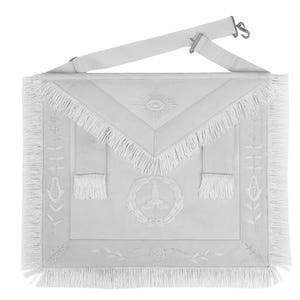 Senior Warden Blue Lodge Officer Apron - Hand Embroidery With White Fringe & Side Tabs
