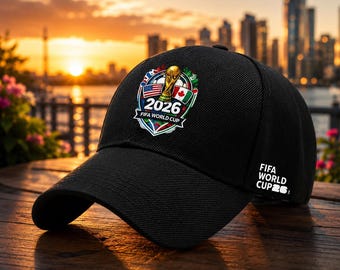 Gorra de béisbol negra para aficionados al fútbol 2026, gorra ajustable para amantes del fútbol, gorra del torneo FIFA de EE. UU., Canadá y México, regalo para aficionados a la Copa Mundial para hombres y mujeres.
