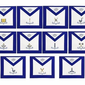 Officers Blue Lodge Officer Apron Set - Royal Blue Ribbon Embroidery Set of 11