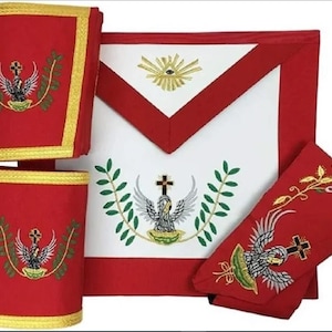 Masonic Rose Croix 18th Degree Apron, Gauntlets, and Collar Set