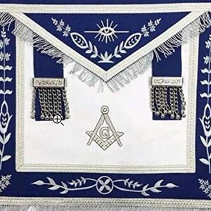 Masonic Blue Lodge G Master Mason Silver Machine Embroidery Freemasons Apron