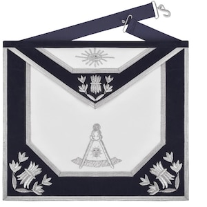 Past Master Blue Lodge Apron - Navy Velvet Borders & Silver Bullion Hand Embroidery
