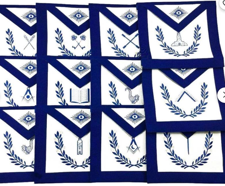 Masonic Regalia Aprons Blue Lodge Officers Set of 12 & Blue Backing ...