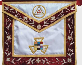 Delantal del Capítulo del Arco Real de Sumo Sacerdote Anterior, Seda Blanca, Satén, Terciopelo Rojo, Bordado a Mano, Insignias Masónicas del Arco Real, Delantal de Francmason