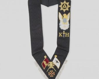 Banda del grado 30 de la Rosa Cruz – Insignias masónicas del Rito Escocés / Banda ceremonial masónica negra y roja / Collar masónico bordado a mano