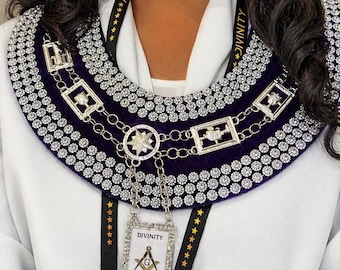 Collar de cadena de la Orden de la Estrella de Oriente (OES) – Forro de terciopelo morado, collar de oficial de la indumentaria masónica, joyería de la Estrella de Oriente