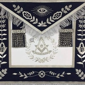 Masonic Blue Lodge Past Master Silver Handmade embroidery Apron
