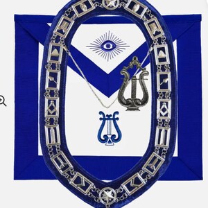 Masonic Blue Lodge officer musician apron silver chain collar and jewel