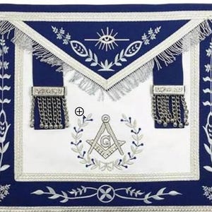 Masonic Blue Lodge Master Mason Silver Machine Embroidery Freemasons Apron