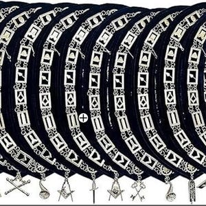 Masonic Regalia Blue Lodge Officer Chain Collar Silver on Blue Backing set of 12