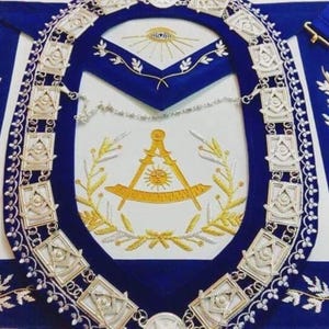 Hand Embroider Masonic Past Master Apron & Collar Royal Blue Velvet