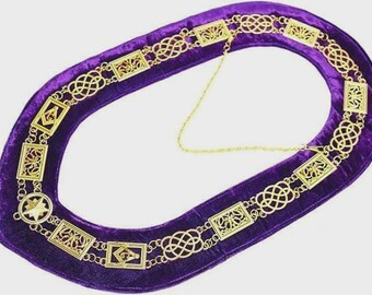 Collar de terciopelo púrpura de Gran Maestro Masónico, chapado en oro, insignias de oficial masón, collar ceremonial de la Gran Logia, Venerable Gran Maestro.