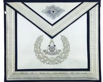 Fartuch masoński dawnego mistrza – srebrny, ręcznie haftowany fartuch masoński z jagnięcej skóry | Insygnia dawnego mistrza loży Blue Lodge | Fartuch masoński