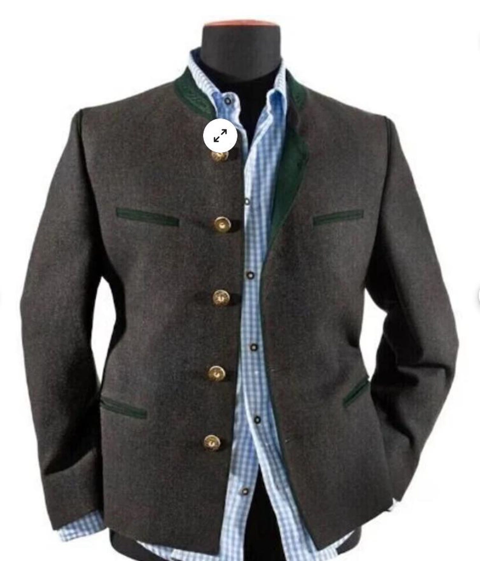 Mens Grey Bavarian Jacket with Black Trim