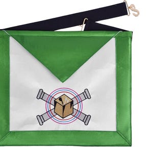 5th Degree Perfect Master Scottish Rite Apron - Green Silk Machine Embroidery