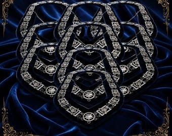 Conjunto de 10 cadenas de collar de Past Master para insignias masónicas, cadena plateada con respaldo de terciopelo azul, collar de oficial de logia masónica.
