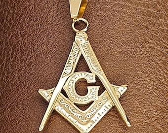 Freemason Square & Compass Pendant with Letter G – Gold Masonic Necklace Charm, Freemasonry Jewelry, Masonic Gift for Brother, Lodge Symbol