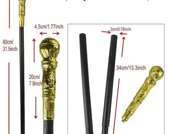 Bastón Cetro Real Dorado - Bastón Decorativo Galvanizado / Accesorio para Disfraz de Rey y Reina / Bastón de Cosplay de Fantasía / Regalo Elegante