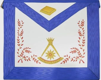 Delantal masónico del Rito Escocés de 14.º grado, azul y blanco / Indumentaria masónica bordada a mano / Delantal para ceremonias de la Logia AASR