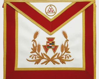 Delantal del Capítulo del Arco Real de Ex Sumo Sacerdote – Rojo con Bordado Dorado / Insignias Masónicas del Arco Real de Primera Calidad / Delantal Ceremonial Masónico