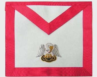 Delantal del Rito Escocés de 18º grado, blanco y rojo moiré con emblema de pelícano bordado a mano, insignias masónicas de la Rosa Cruz, delantal del Rito Escocés