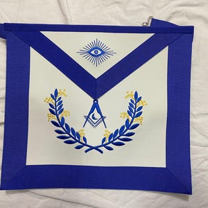Junior Deacon Blue Lodge Officer Apron - Royal Blue Wreath Embroidery masonic regalia blue lodge apron machine embroidery