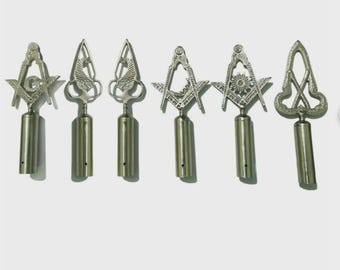 Insignias masónicas: Varas y remates para postes de logia azul (juego de 6) / Remates para varas masónicas plateadas / Insignias para ceremonias de logia masónica