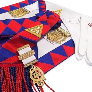 Masonic Royal Arch Companions Apron, Sash , Jewel with Cotton Gloves