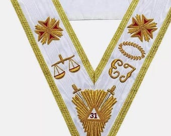 Collar del Rito Escocés de 31.er grado – Moire blanco / Insignia de oficial del Rito Escocés Masónico