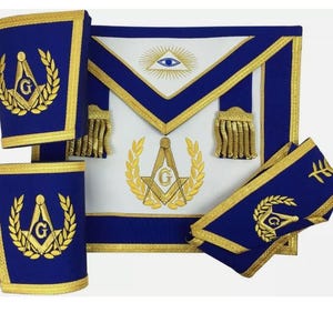 Masonic Blue Master Mason Apron Set Apron, Collar and Gauntlets