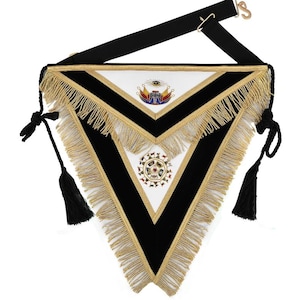 32nd Degree Scottish Rite Apron - Black Velvet Hand Embroidery With Tassels