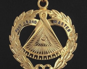 Joya de collar de antiguo Gran Maestro masónico / Colgante de insignias masónicas chapado en oro / Joya de oficial de la Logia Azul / Regalo ceremonial masónico