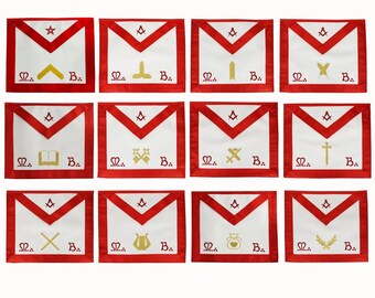 Conjunto de delantal de oficial del Rito Escocés / Delantal de insignias masónicas bordado a mano con cuello y puños / Conjunto ceremonial de oficial del Rito Escocés de la Francmasonería