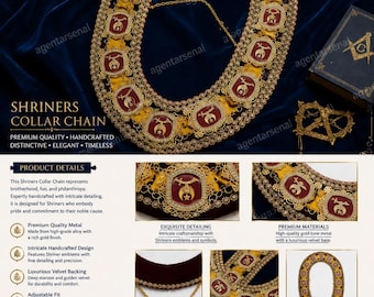Collar de Potentado Imperial de los Shriners / Collar de Oficial Ceremonial Dorado de los Shriners / Insignias de Terciopelo Premium de los Shriners / Collar de Francmasón de alta calidad