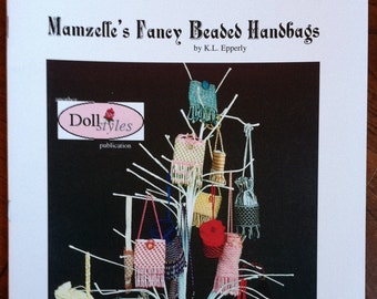 Mamzelle's Handbags -  instructional book on making fancy beaded handbags for dolls, miniature, patterns, designs, costuming, 12 pages