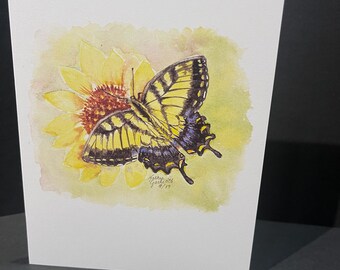 Tiger Swallowtail butterfly greeting card, watercolor print, 5 by 7 with blank inside